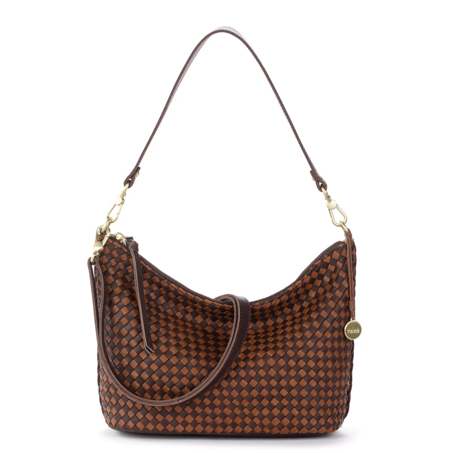 The Sak Juniper Small Hobo - Leather - Woven Mahogany Cognac