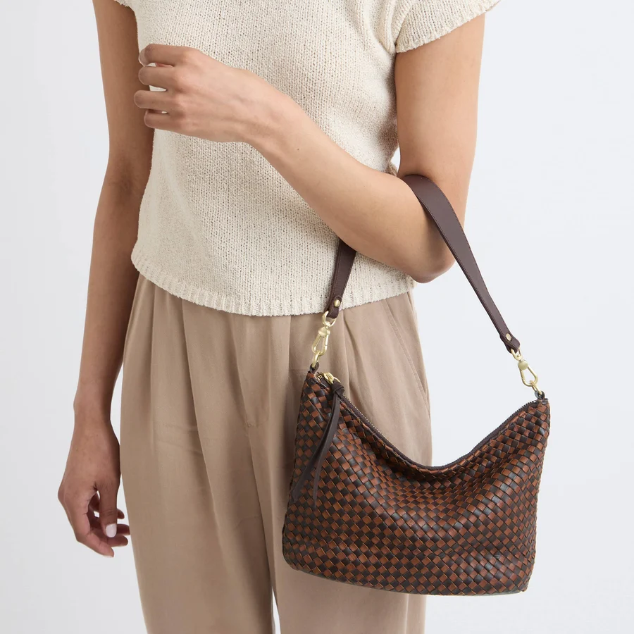 The Sak Juniper Small Hobo - Leather - Woven Mahogany Cognac