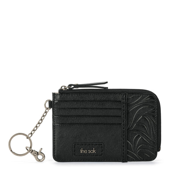 Iris Card Wallet - Leather - Black Leaf Embossed
