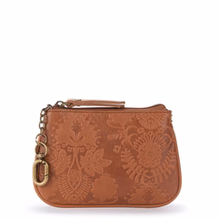The Sak Cypress Small Card Wallet - Leather - Tobacco Floral Embossed